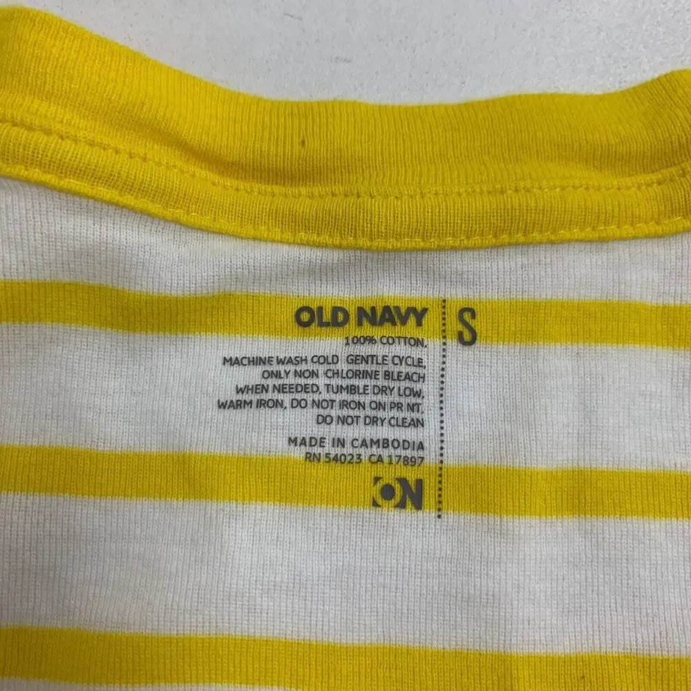 Old Navy V Neck Tee Womens S Small Lemon Striped Long Sleeve Cotton Shirt